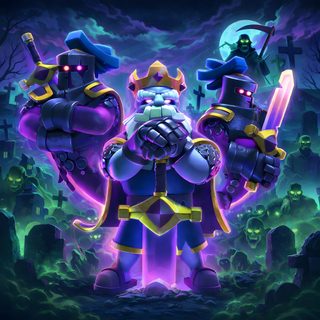 an image of a cartoon character holding two swords Clash Royale Halloween Clash Royale Aesthetic, Clash Royale Art, Clash Royale, Clash Of Clans, midnight blue