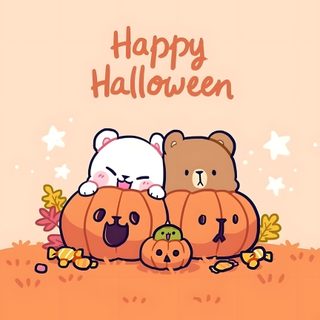 two bears and pumpkins with the words happy halloween Milk And Mocha Halloween Halloween Couple Iphone, Matching Halloween For Couples, Milk And Mocha Bear Halloween, bisque