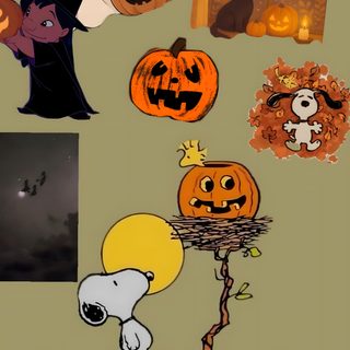 a group of cartoon characters with pumpkins and ghost Happy Halloween Snoopy Halloween gray
