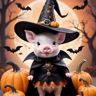 a little pig dressed up as a witch Halloween Pig Halloween Pig Clipart, Cute Halloween Pig, Halloween Pigs, Halloween Farm Animals, sienna