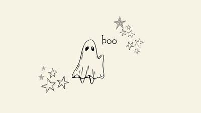 a drawing of a ghost with stars coming out of it's mouth that says boo Cute Aesthetic Halloween For Computer Cute Ghost With Stars Illustration, Black And White Spooky Design, Halloween Decoration Ideas, linen