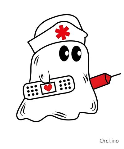 a cartoon character with a bandage on his head and a thermometer in his mouth Nurse Halloween Cartoon Ghost Nurse Illustration, Black And White Nurse Cartoon, Cute Ghost Nurse Art,