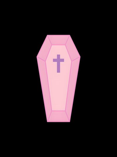 a pink casket with a cross in the middle on a black background that appears to be dark Cute Halloween Coffin Coffin Emoji Iphone, Coffin, Aesthetic Coffin, Cute Coffin Phone, black