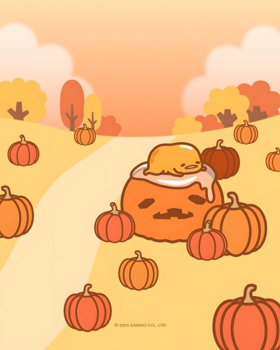 an orange car with pumpkins on the ground and trees in the background, as if it's going to fall Gudetama Halloween Gudetama Pumpkin Carving, Gudetama Wall Paper, Happy Holidays, Cute Images, khaki