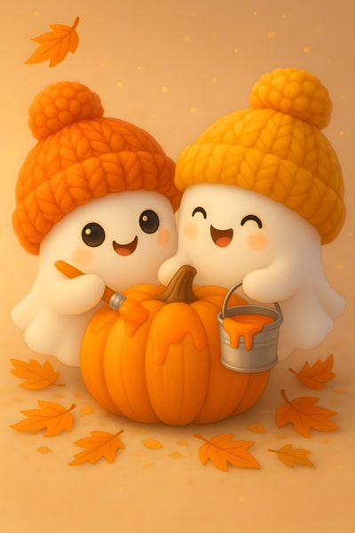 two cute little pumpkins sitting next to each other Cute Happy Halloween Cute Ghost, Cute Halloween Pictures, Halloween Backgrounds, sandy brown