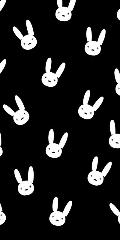 many white rabbits are in the dark with their faces drawn on it's face Bad Bunny Halloween Ivan Conejo, Bad Bunny Background Image, 3d Iphone Bad Bunny, 3d Bad Bunny, black