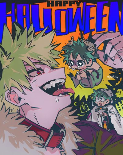 an image of a cartoon character with his mouth open and other characters in the background Aesthetic Mha Halloween Halloween Bakugo, Mha Halloween Au, Mha Halloween, Bakudeku Phone, gray