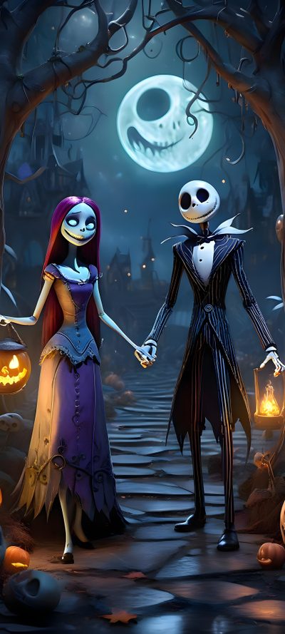 a couple dressed up as jack and sally from the nightmare before halloween This Is Halloween Nightmare Before Christmas Jack Skellington And Sally Photos, Jack Skellington And Sally, The Nightmare Before Christmas Jack And Sally, dark slate gray