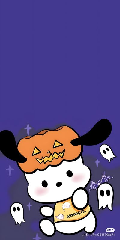 hello kitty halloween wallpaper with pumpkins and ghost Pochacco Halloween Pochacco Pumpkin Carving, Pochacco Halloween Pfp, Pochacco Pumpkin Painting, dark slate blue