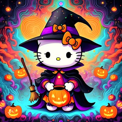 Hello Kitty Halloween Painting, Hello Kitty Witch Hat, Hello Kitty October, Colorful Hello Kitty Pumpkins, Hello Kitty Witch Drawing, Hello Kitty Halloween Characters, Witch Hello Kitty, Cute Halloween Hello Kitty, Kuromi Halloween Witch Halloween With Hello Kitty In A Hat Hello Kitty Halloween Painting, Hello Kitty Witch Hat, Hello Kitty October, dim gray