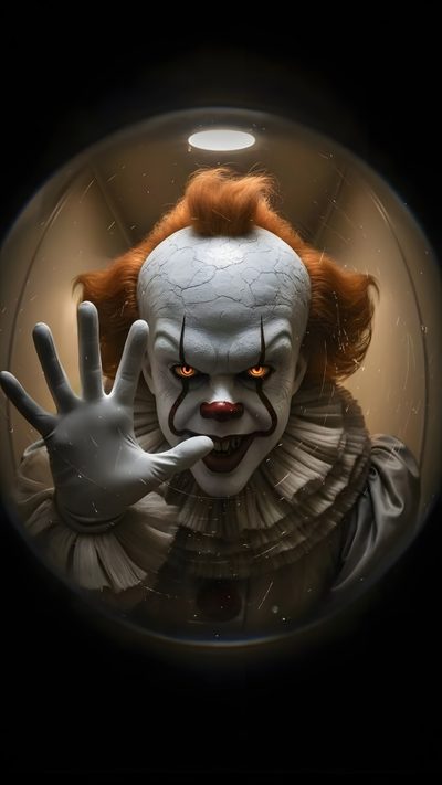 a creepy clown with red hair and orange eyes holding his hand up to the camera Clown Halloween Pennywise Cool Photo, Pennywise Clown Image, Pennywise Horror, black