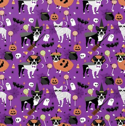 a purple halloween background with black and white dogs Halloween Boston Terrier Halloween Boston Terrier, Halloween French Bulldog, Boston Terrier Halloween Background, dark orchid
