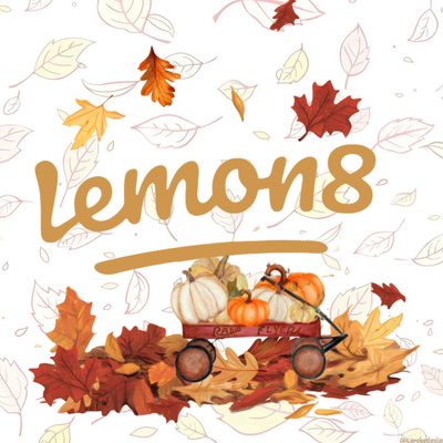 the words lemon 8 are surrounded by autumn leaves and pumpkins, with a wagon filled with gourds Lemon8 Halloween Custom Icons, App Icon, Halloween, Iphone, Logo, white