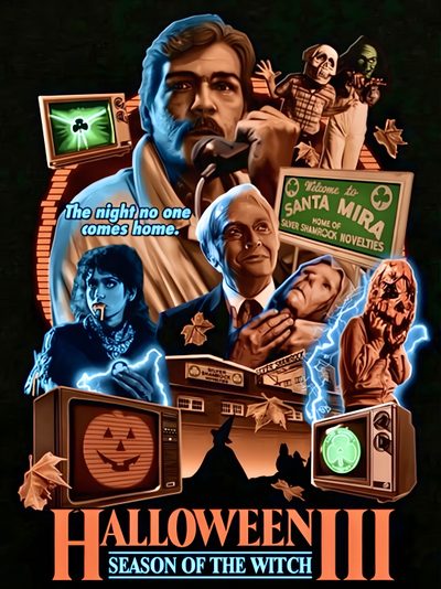 the poster for halloween ii season of the witch, starring actors from two different films Halloween Iii Season Of The Witch Halloween 3 Season Of The Witch Art, Halloween 3 Season Of The Witch, Halloween 3 Poster, black