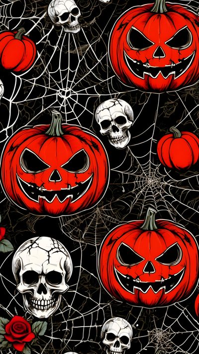 halloween pumpkins with skulls and roses on a black background seamless wallpaper pattern Halloween Pumpkins Non Traditional Spooky Halloween Pictures, Happy Halloween Pictures, Trippy Iphone, black