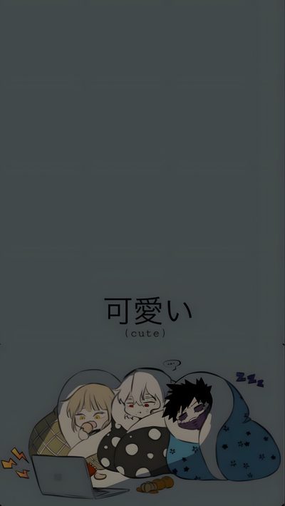 an anime scene with two people laying on the ground and one person looking at a laptop Mha Halloween Phone Anime Phone Background Ideas, Anime Characters Under Blanket, Cozy Anime Scene, dark slate gray