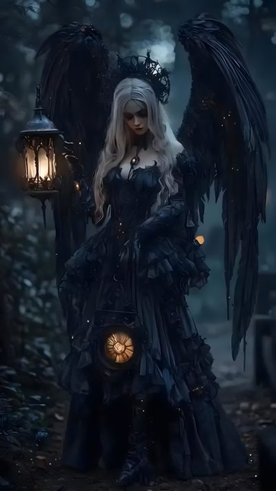a woman dressed as an angel holding a lantern Halloween Angel Dark Angels Art, Dark Angel Pictures, Dark Angel Halloween, Gothic Angel Costume, black