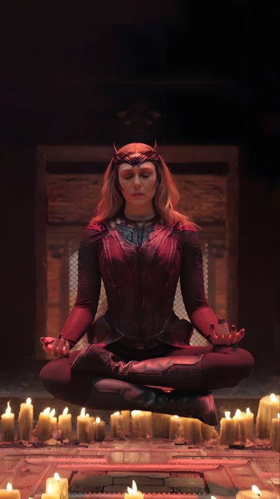 a woman is sitting in the middle of candles Halloween Wanda Doctor Strange Multiverse Of Madness, Scarlet Withc, Doctor Strange 2, black