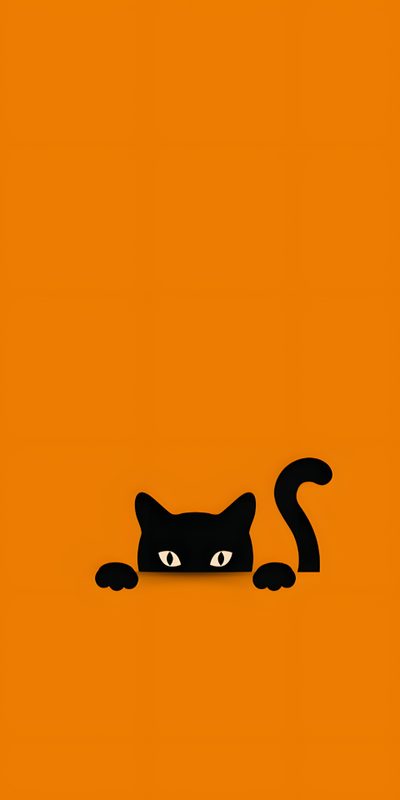 an orange background with a black cat on it Halloween Black Cat Pillow Cat Sneaking, Orange Cat Black Background, Orange And Black Cat Cartoon,