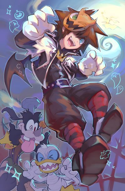an anime character flying through the air with other characters around him and holding their arms out Halloween Town Sora Sora Kingdom Hearts, Sora Kingdom Hearts Anime, Sora Halloween Town Pfp, slate gray