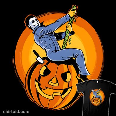 a man on top of a jack o lantern Wrecking Ball Halloween Michael Myers Holding A Pumpkin, Halloween Pumpkin Michael, How To Draw Michael Myers On A Pumpkin, black