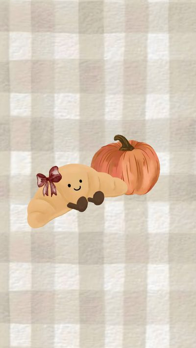 an image of a pumpkin and a banana on a checkered tablecloth with a bow Jellycat Halloween Cute Fall Ipad, Cute Fall Backgrounds Bow, Bow Fall Background, light gray