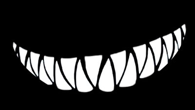 a black and white drawing of a smiling face with teeth on it's side Halloween Teeth Ninja Teeth Background, Black Tooth Grin, Mouth Scary Smile Png, Shadow Teeth,
