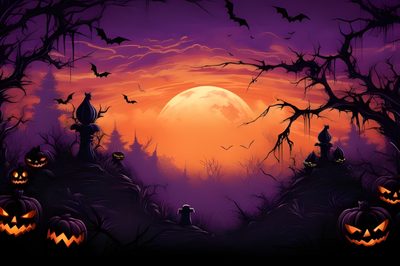 a halloween scene with pumpkins and bats Hi Res Halloween Halloween Background Ideas, Halloween Background, Halloween Spooky Background, dark slate gray