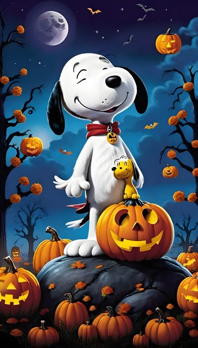 a cartoon dog is sitting on top of a pumpkin with jack - o'- lanterns Peanuts Halloween With Pumpkins Snoopy Charlie, Halloween Live, Happy Halloween Pictures, dark slate gray