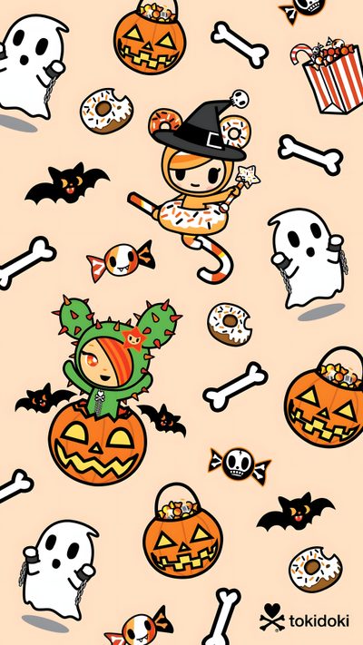 an image of halloween stickers on a wall Tokidoki Halloween Cute Kawaii Halloween, Panda Halloween Background, Halloween Panda, Tokidoki Phone, bisque