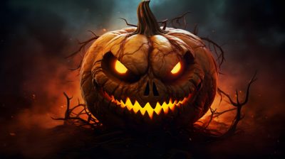 a scary pumpkin with glowing eyes on it's face Halloween 5k Ideas Halloween 4k, Halloween Desktop 1920x1080, Halloween Desktop 4k, black
