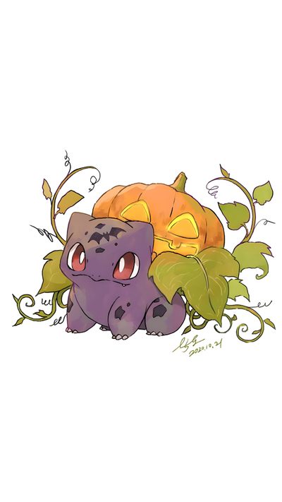 an image of a cartoon character sitting next to a pumpkin Halloween Bulbasaur Chikorita Halloween, Halloween Snorlax, Cute Fall Pokemon, white