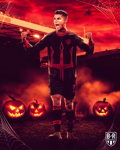 a soccer player is standing in front of pumpkins with his mouth open and one hand up Football Halloween Psg Ronaldo Halloween Costume, Ronaldo Christmas, Ronaldo Fire, Vampire Football, maroon