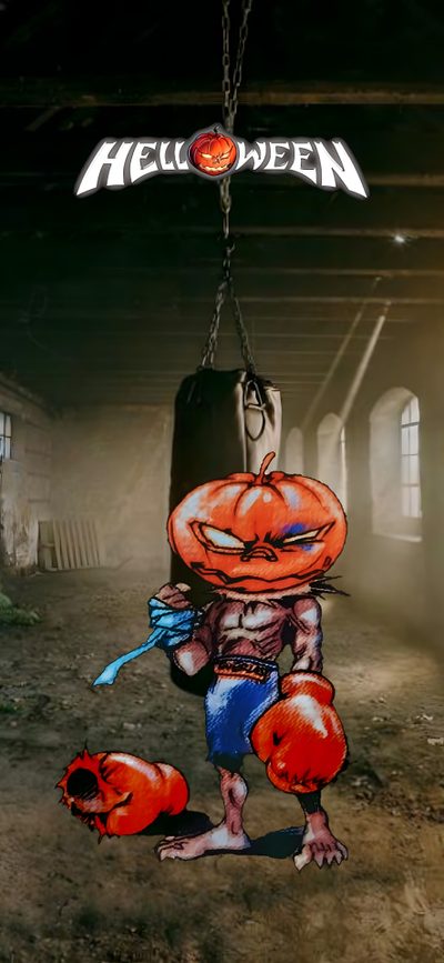 an image of a cartoon character hanging from a chain in the middle of a room Wrecking Ball Halloween Vic Rattlehead Art, Metallica Christmas, Iron Maiden Pumpkin, dark slate gray