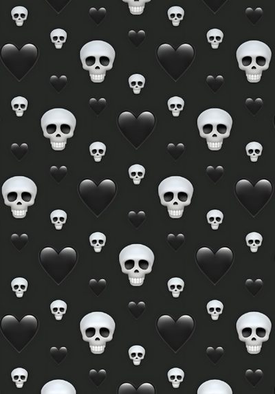 many skulls and hearts are arranged in the shape of heart shapes on a black background Halloween Emoji Iphone, black