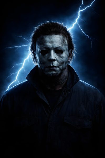 a man in a black shirt with lightning behind him Halloween Michael Myers Iphone Michael Myers Halloween, Michael Meyers Halloween, Phone, Michael Myers, black