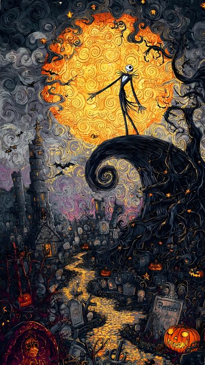 a painting of a skeleton standing on top of a tree Thisis Halloween Aesthetic Halloween Nightmare, Halloween The Nightmare Before Christmas Iphone, Nightmare Before Christmas Iphone, dark slate gray
