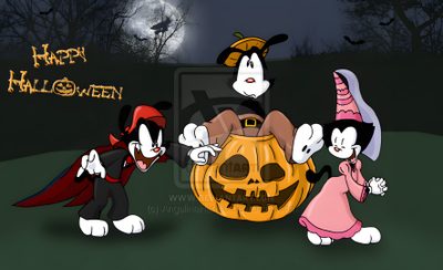 three cartoon characters dressed up in halloween costumes, one with a jack - o'- lantern Halloween Animaniacs Huey Dewey And Louie Halloween, Animaniacs Halloween Costume, Jack O Lantern Billy And Mandy, dark slate gray