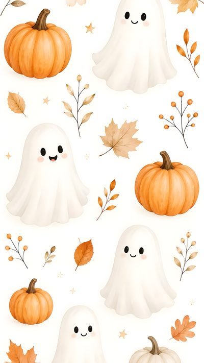 a white background with pumpkins and ghost faces Halloween Pumpkin Cute Autumn, Fall, Original Iphone, Halloween Charms, Halloween Backgrounds, Halloween, snow