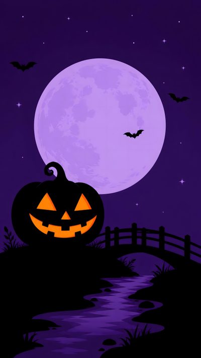 a halloween pumpkin sitting on top of a hill next to a river under a full moon Halloween Purple And Orange Pumpkin Moon, Pumpkin, Purple Pumpkin, Hobbies To Try, midnight blue