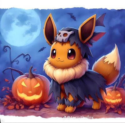 a cute little pikachu sitting next to some pumpkins Eevee Halloween Eevee Halloween, Pokemon Halloween Picture, Cute Halloween Umbreon, gray