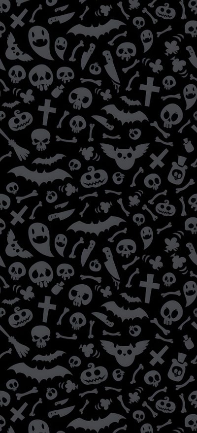 a black background with skulls and crosses on it Gothic Halloween Pattern In Black And Halloween Phone Backgrounds, Black Halloween, Halloween Themed,
