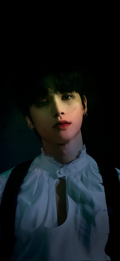 a woman wearing a white shirt and black tie in the dark with her hands on her hips Ateez Halloween Ateez Paradigm, Ateez Hala Hala, Wooyoung Halloween Ateez, In Your Fantasy Ateez, black