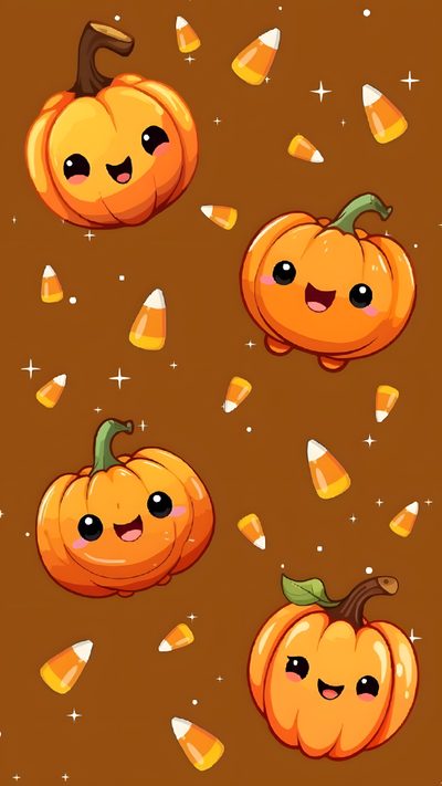 pumpkins and candy on a brown background Halloween Candy Corn Pumpkins Cartoon, Backgrounds Halloween, Cute For Halloween, saddle brown