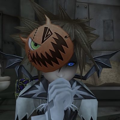 a close up of a person wearing a costume Sora Halloween Town 4k Kingdom Hearts Chain Of Memories Art, Sora Kingdom Hearts 2 Pfp, Halloween Town Sora Pfp, dark slate gray
