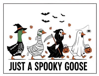 three ducks dressed up in halloween costumes Halloween Goose Tattoos, white