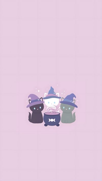 three cats with hats on their heads Halloween Kitty Lilac Custom Purple Cat, Magic Cat, Mama Cat, Cat Garden, Cat, Halloween, gainsboro