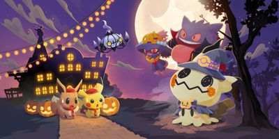 an animated halloween scene with cats and pumpkins Pokemon Halloween Desktop Cool For Pc, Halloween Desktop, Pokemon Halloween, Lucario Pokemon, dim gray