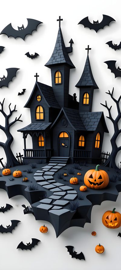 an image of a halloween scene with pumpkins 3d Halloween Halloween Artwork, Halloween House, Cool For Phones, Snowmen Activities, dark gray