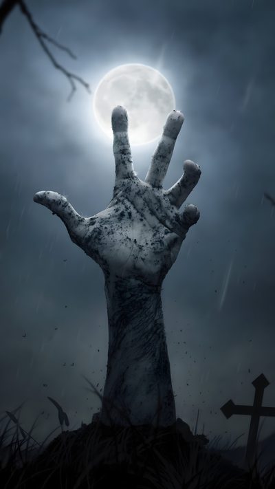 a creepy hand reaching up into the air with it's fingers in front of a full moon Halloween Zombie 4k Haunted Background, Scary Dark Hd, Spooky Forest 4k, Ghost In Dark Forest, dark slate gray